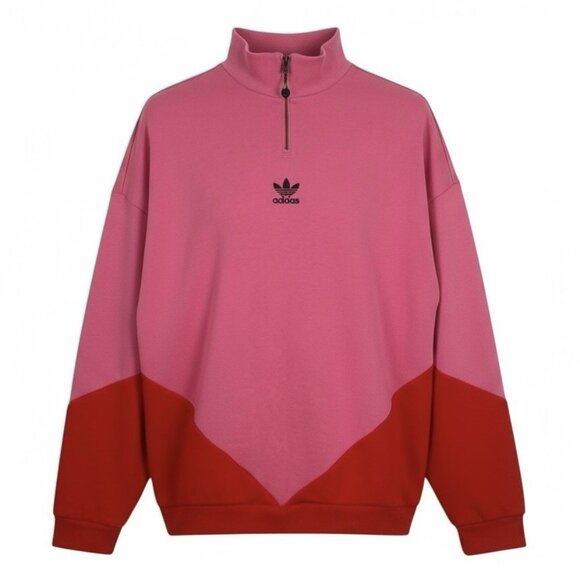 Adidas Quarter Zip Pullover Sweatshirt Medium Pink Red Colorblock French Terry - Picture 1 of 12